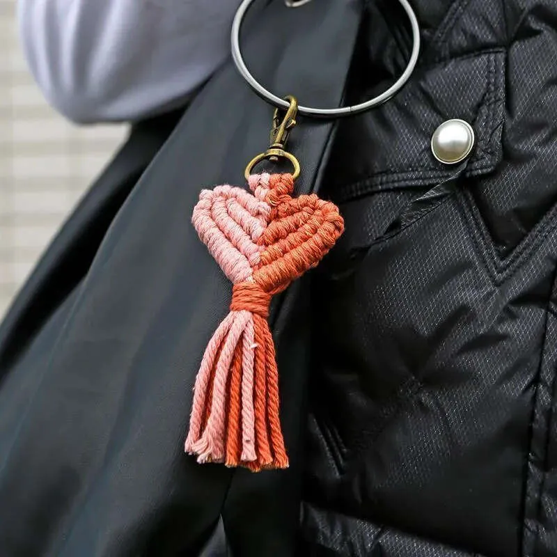 Vintage Woven Heart-Shaped Keychain: Hand-Crafted Tassel Keyring, Perfect Valentine's Day Gift