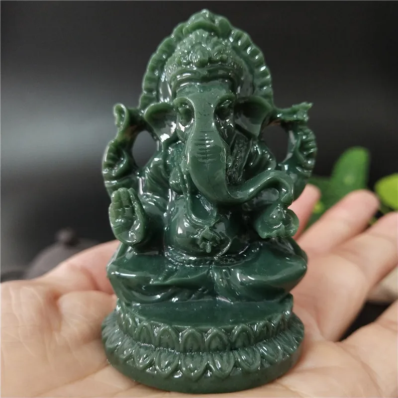 Lord Ganesha Statue: Buddha Elephant God Figurine, Man-Made Jade Stone Ornaments for Home and Garden