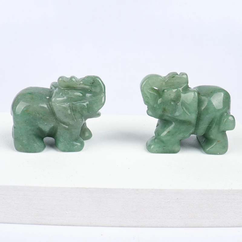 Hand-Carved Jade Elephant Figurine: Mini Aventurine Crystal Craft for Home Decor and Chakra Balance