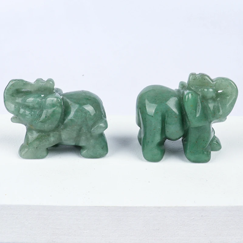 Hand-Carved Jade Elephant Figurine: Mini Aventurine Crystal Craft for Home Decor and Chakra Balance