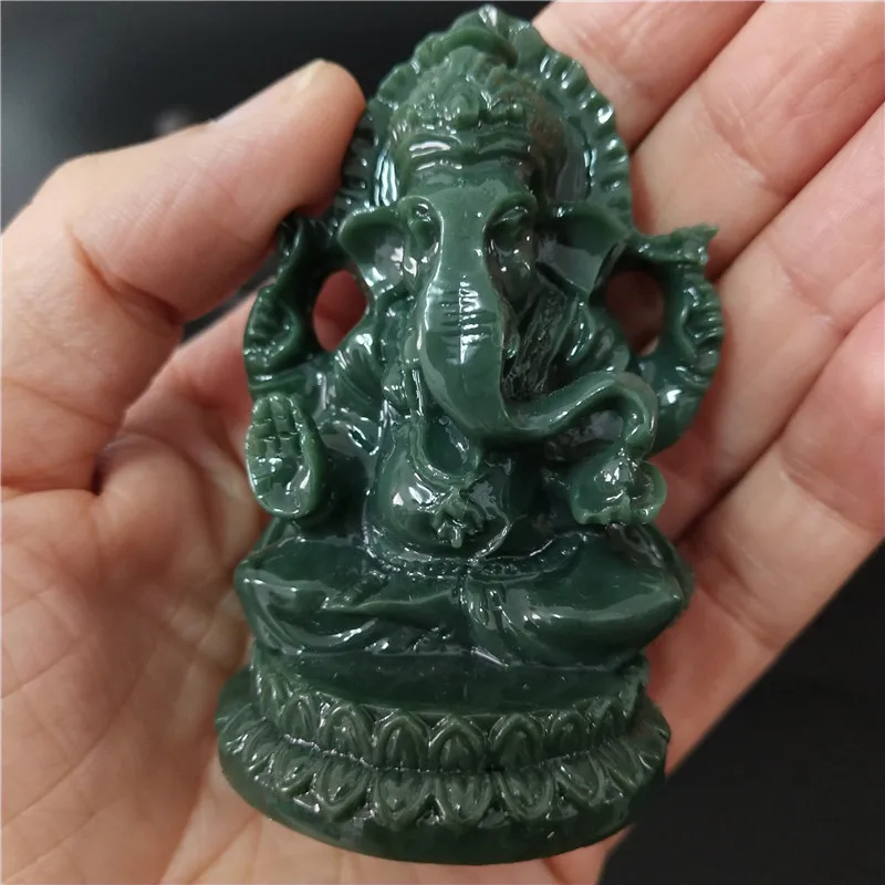 Lord Ganesha Statue: Buddha Elephant God Figurine, Man-Made Jade Stone Ornaments for Home and Garden