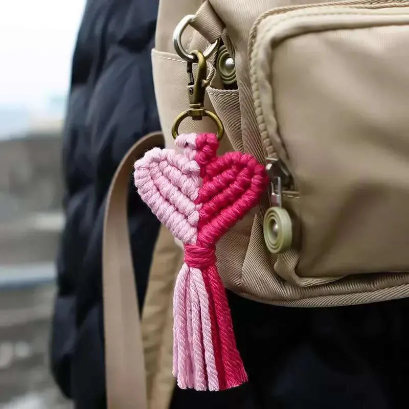 Vintage Woven Heart-Shaped Keychain: Hand-Crafted Tassel Keyring, Perfect Valentine's Day Gift