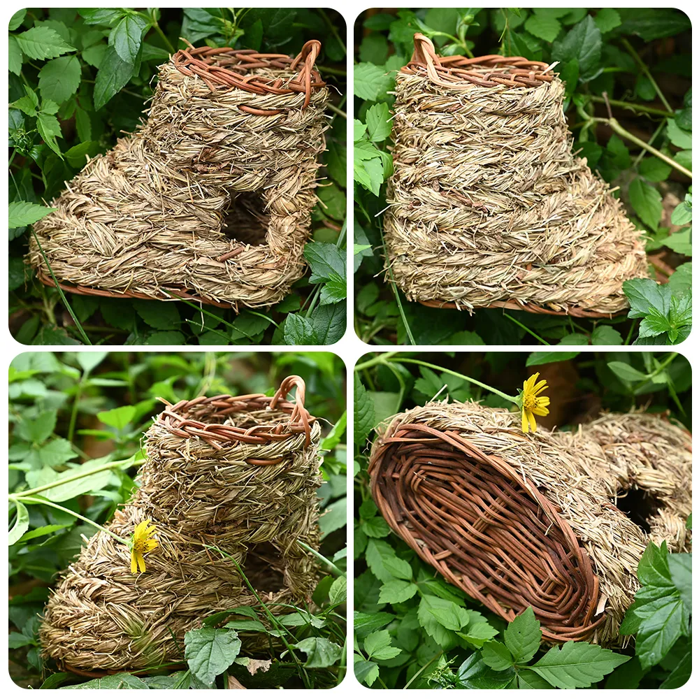 Hand-Woven Natural Grass Bird House: Nest Shelter for Small Birds and Parrots