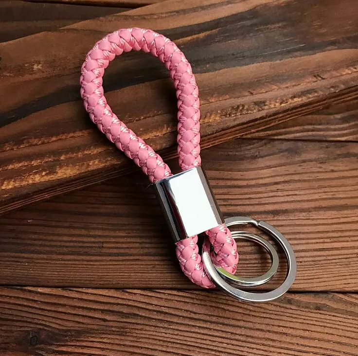 Hand-Woven Double Ring Keychain: PU Braided Rope w...