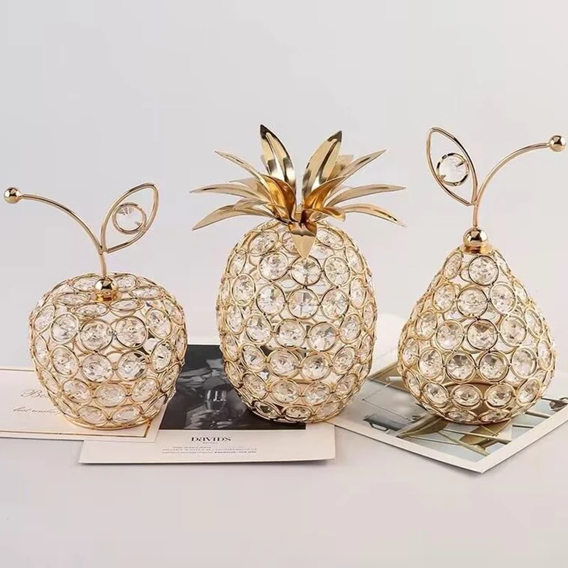 Glittering Crystal Apple: Rhinestone Pineapple Miniatures for Home Decor and Photography Props