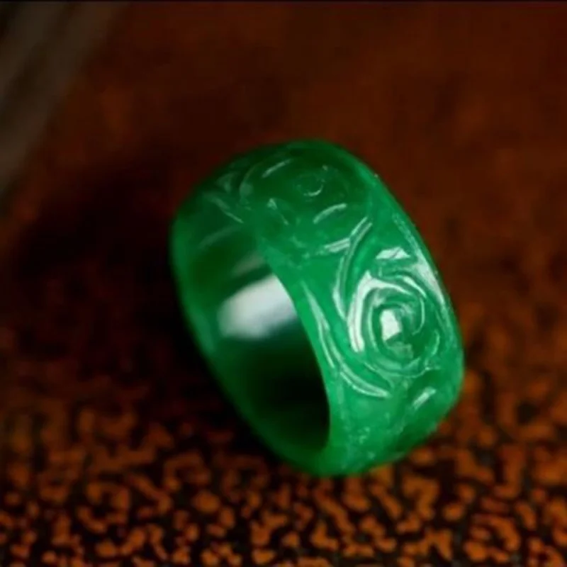 Jade Thumb Ring: Emperor Green, Dry Green, Iron Dragon, and Full Color Ruyi Carvings for Men and Women