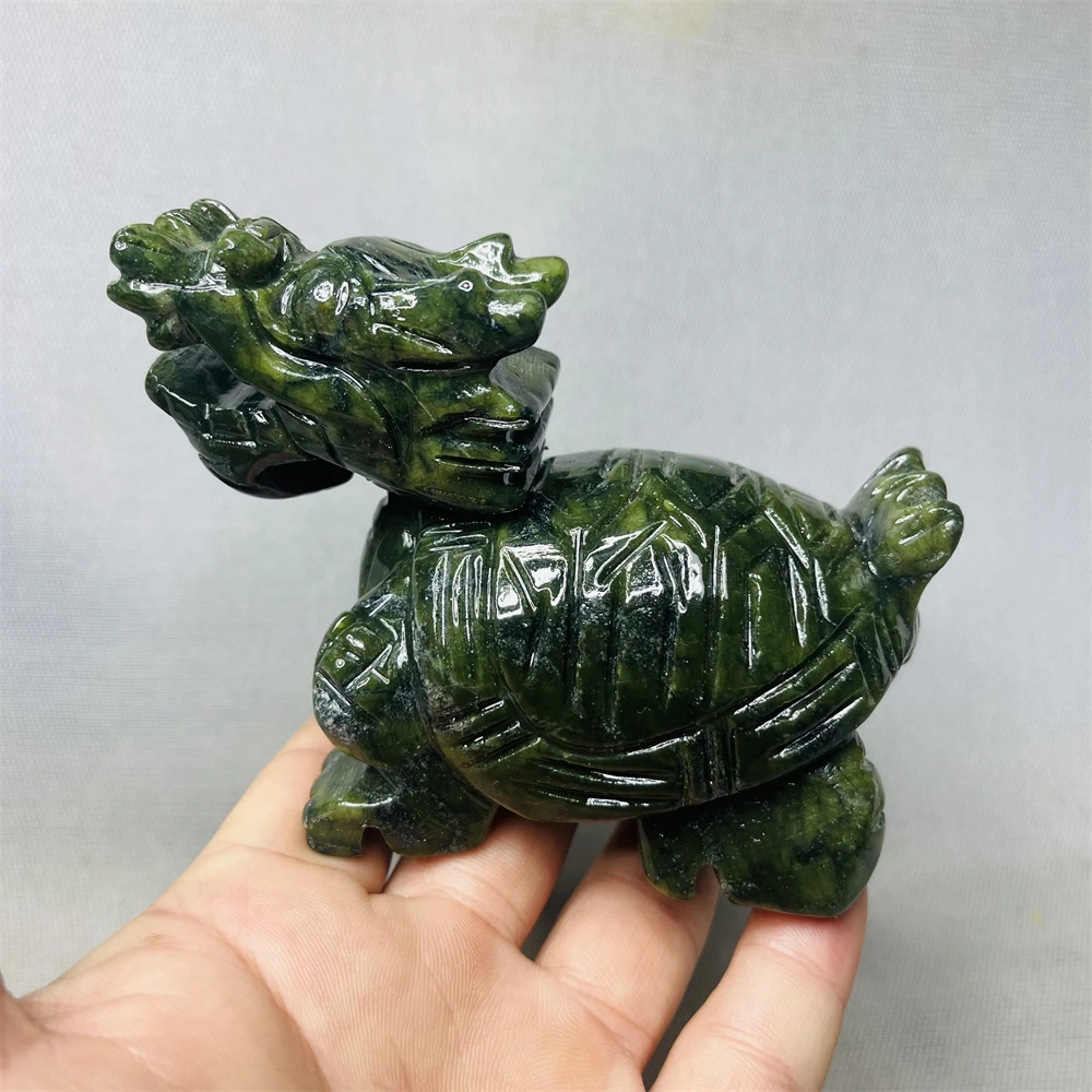 Sacred Dragon Turtle Statue: Hand-Carved Natural S...