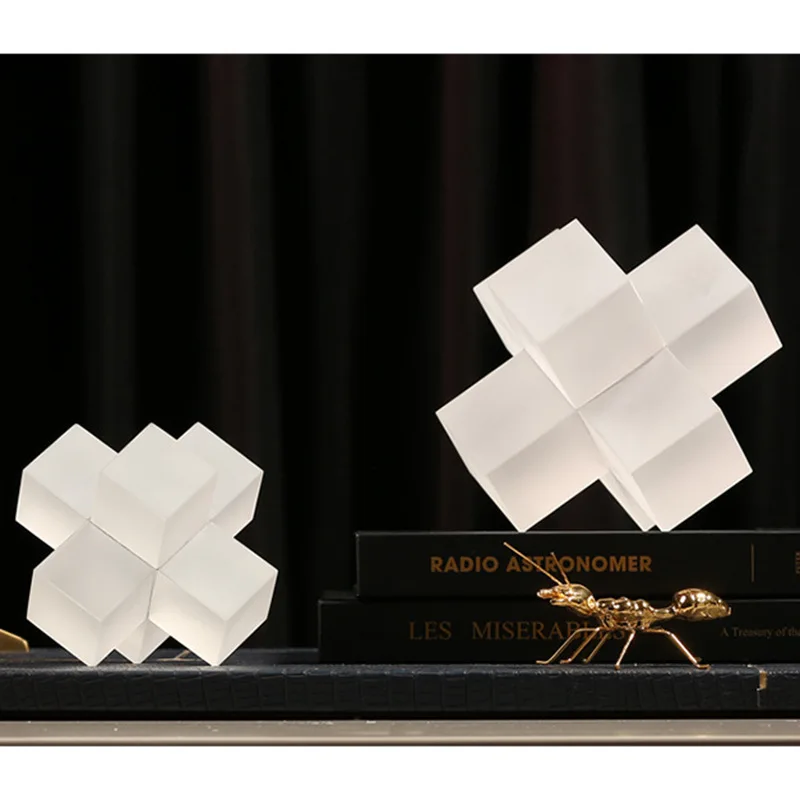 Minimalist Cross Crystal Ornaments: Transparent Geometric Square Statue, Frosted Glass Desk Decoration