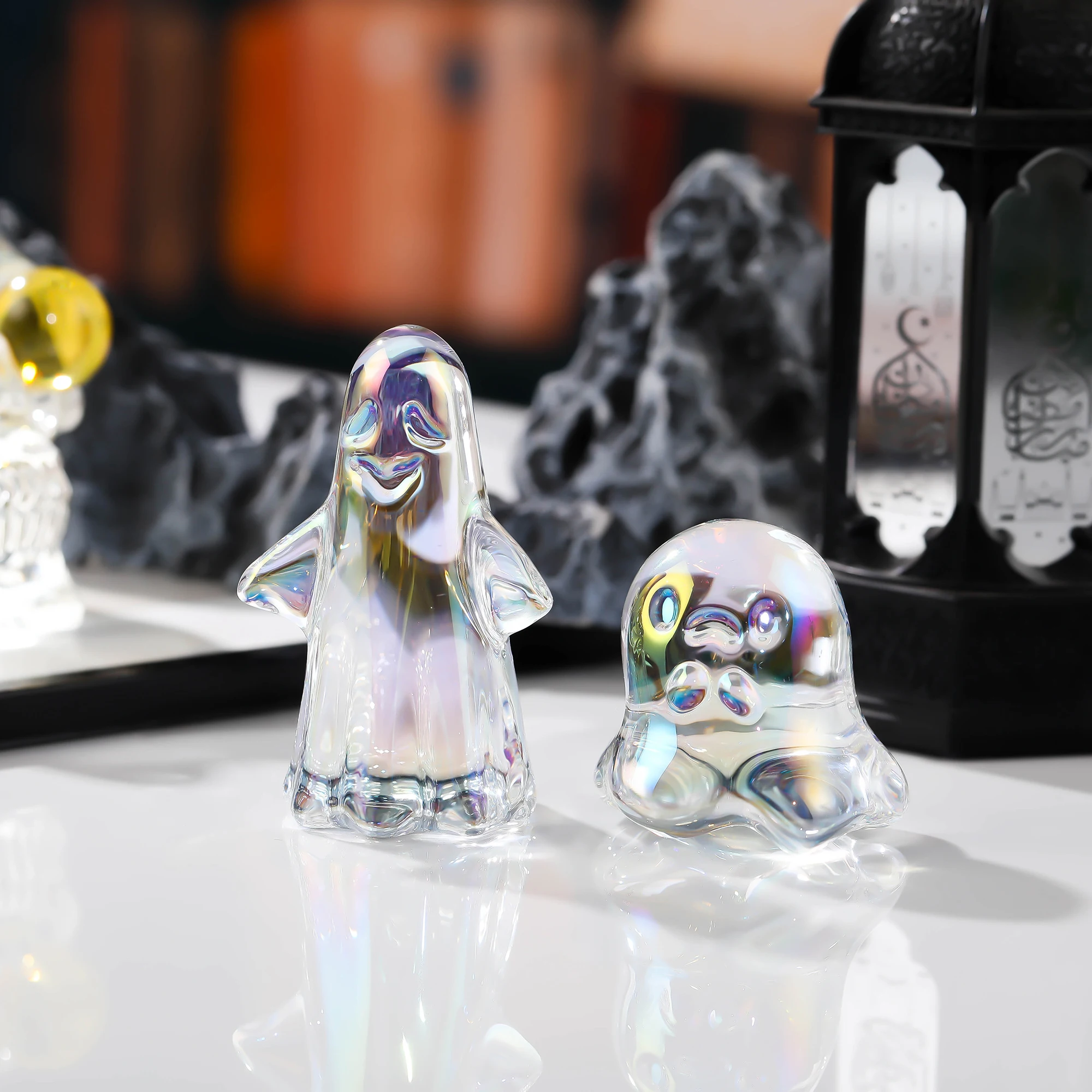 Crystal Ghost Statue: Spooky Home and Office Decoration, Perfect Halloween Gift