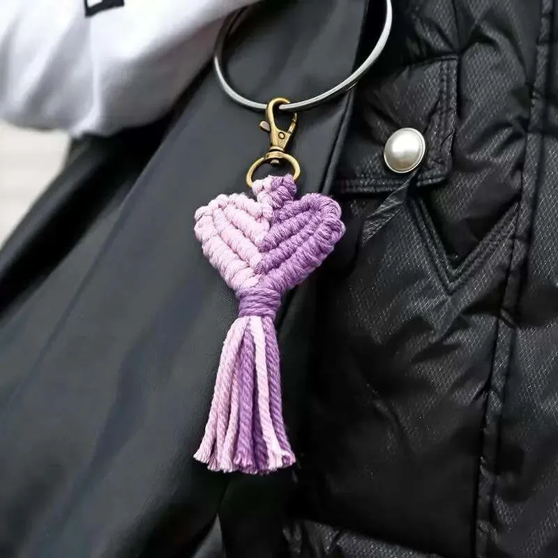 Vintage Woven Heart-Shaped Keychain: Hand-Crafted Tassel Keyring, Perfect Valentine's Day Gift