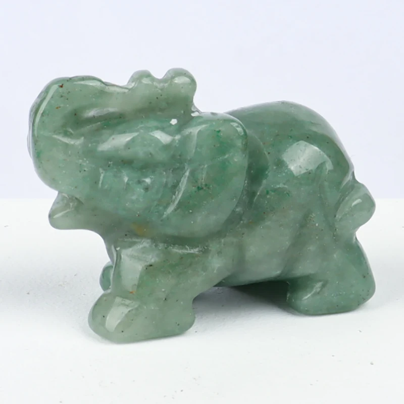 Hand-Carved Jade Elephant Figurine: Mini Aventurin...