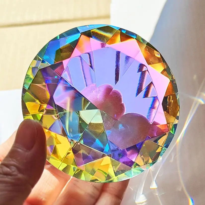 Crystal Diamond Paperweight: Rainbow Prism Glass for Wedding and Desktop Decor