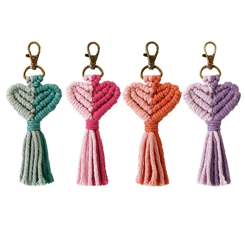 Vintage Woven Heart-Shaped Keychain: Hand-Crafted Tassel Keyring, Perfect Valentine's Day Gift