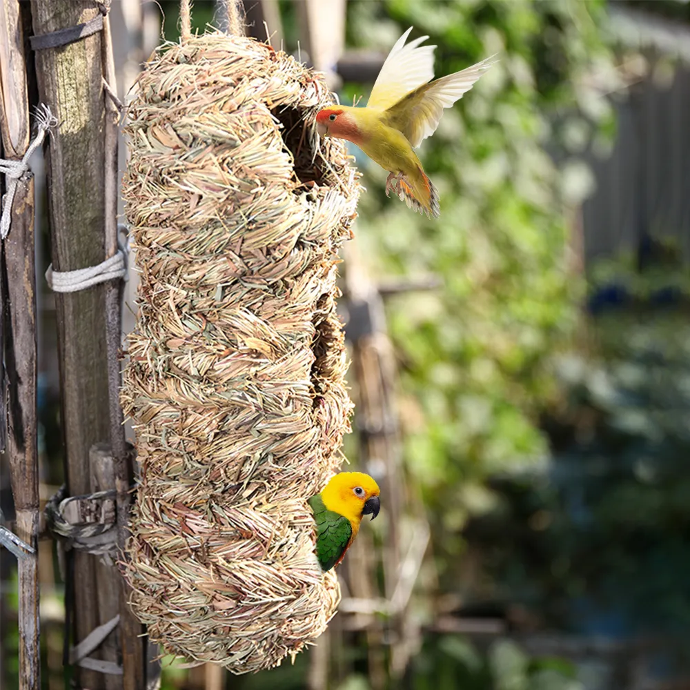 Hand-Woven Natural Grass Bird House: Nest Shelter for Small Birds and Parrots