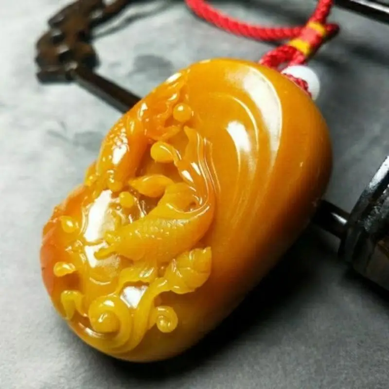 Antique Huanglong Jade Pendant: Delicate Goldfish ...