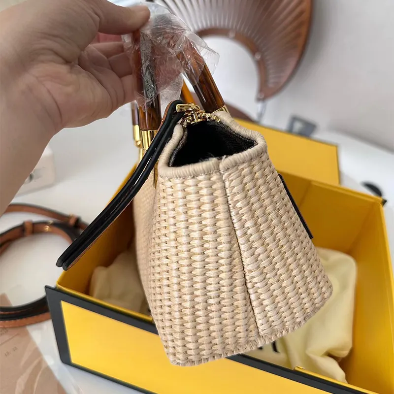 Summer Straw Weave Bag: Leather Hand-Woven Cross-B...