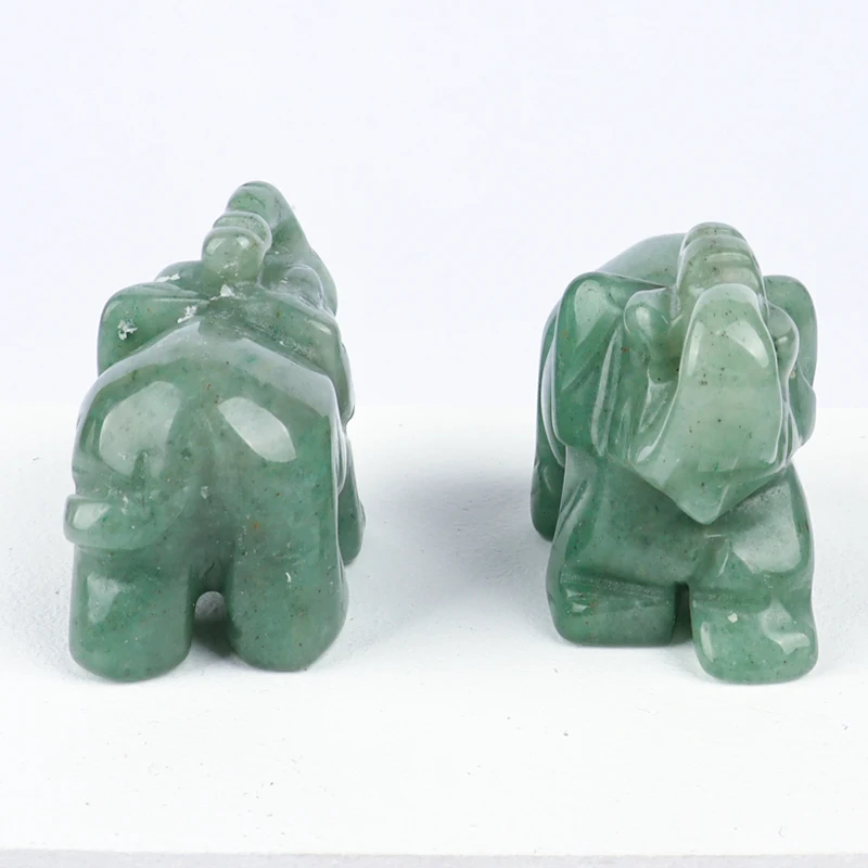 Hand-Carved Jade Elephant Figurine: Mini Aventurine Crystal Craft for Home Decor and Chakra Balance