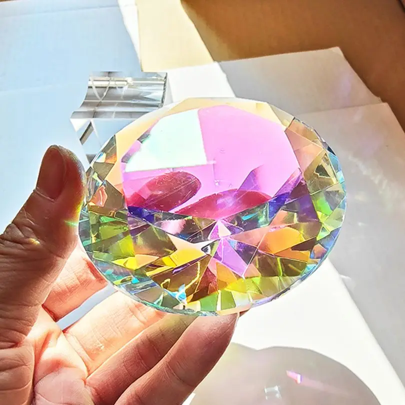 Crystal Diamond Paperweight: Rainbow Prism Glass f...