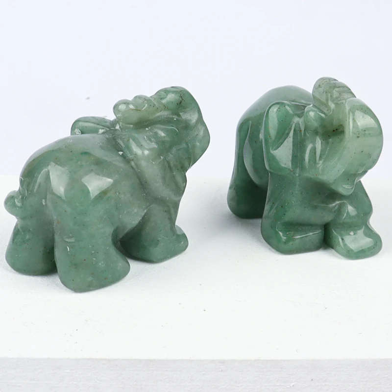 Hand-Carved Jade Elephant Figurine: Mini Aventurine Crystal Craft for Home Decor and Chakra Balance