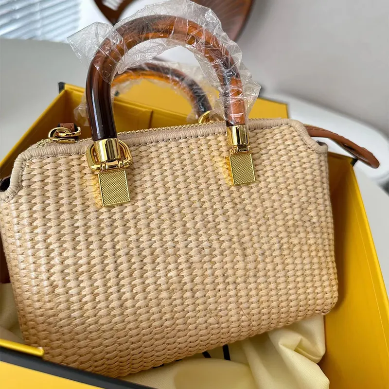 Summer Straw Weave Bag: Leather Hand-Woven Cross-Body Beach Handbag for Ladies