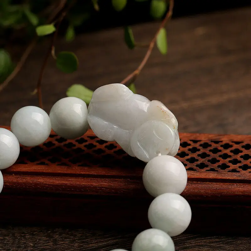 Grade A Light Green Jadeite Pixiu Bracelet: Natura...