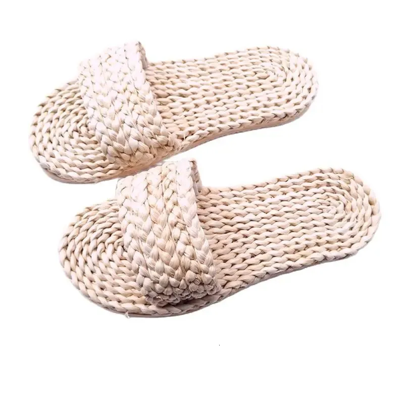 Summer Hand-Woven Straw Slippers for Women and Men: Indoor Couple Shoes