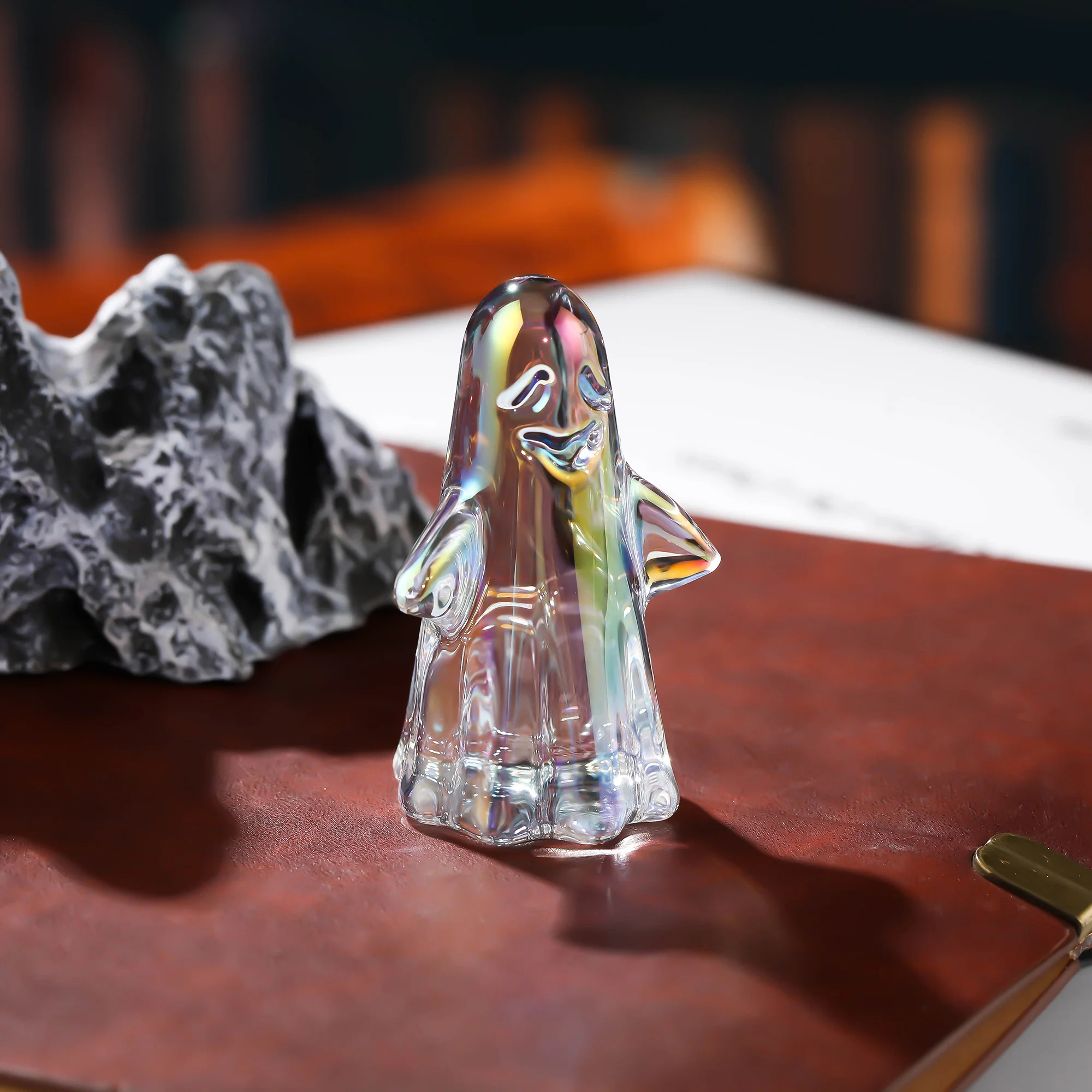 Crystal Ghost Statue: Spooky Home and Office Decoration, Perfect Halloween Gift