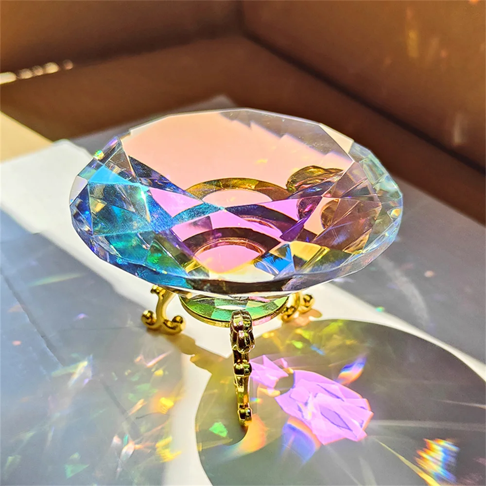 Crystal Diamond Paperweight: Rainbow Prism Glass for Wedding and Desktop Decor