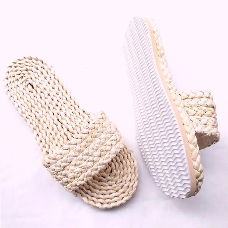 Summer Hand-Woven Straw Slippers for Women and Men: Indoor Couple Shoes