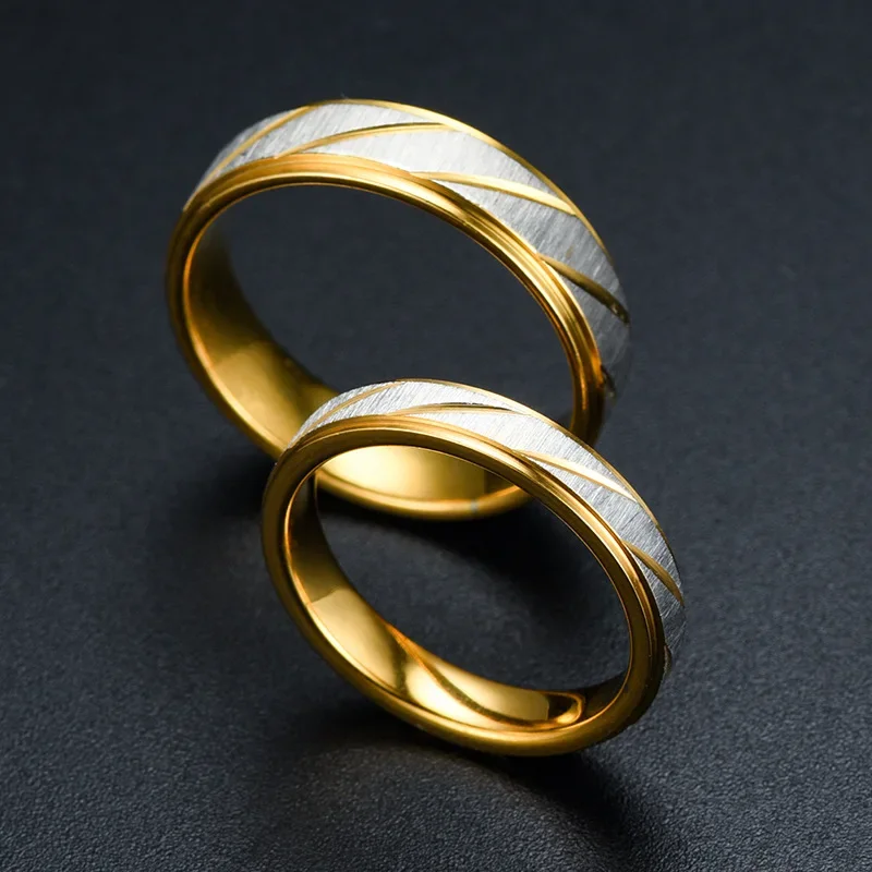 Gold-Colored Wave Pattern Couple Ring, Wedding Eng...