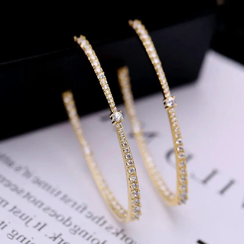 S925 Silver Large Hoop Earrings Round Earrings Wed...