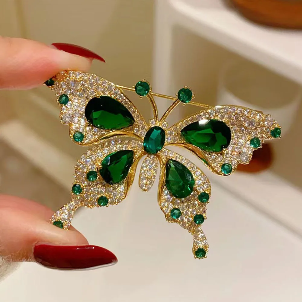 Retro Green Emerald Crystal Butterfly Brooches for...