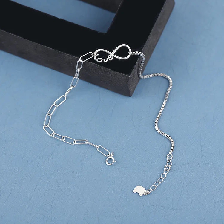 Trendy Romantic Letter Love Shape Real 925 Sterling Silver Women's Quality Anklet