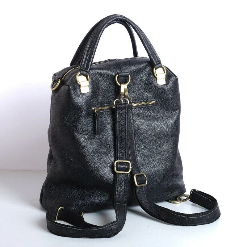 Genuine Leather Women Backpack Women Shoulder Bag Black Leather Handbag Travel Bag