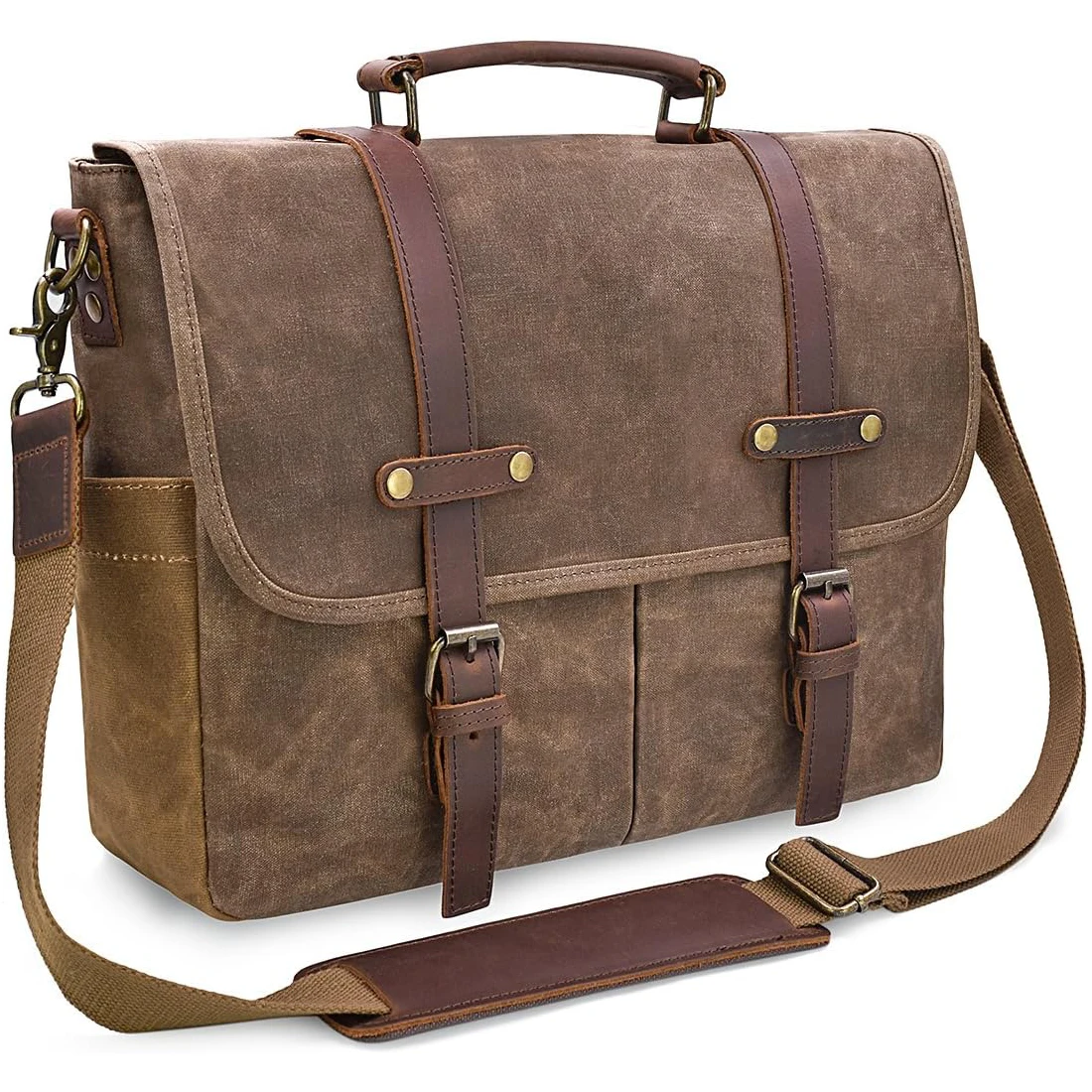 Large Capacity Men's Messenger Bag Sturdy Canvas Laptop Bag Waterproof Vintage Briefcase Crossbody Shoulder Bag