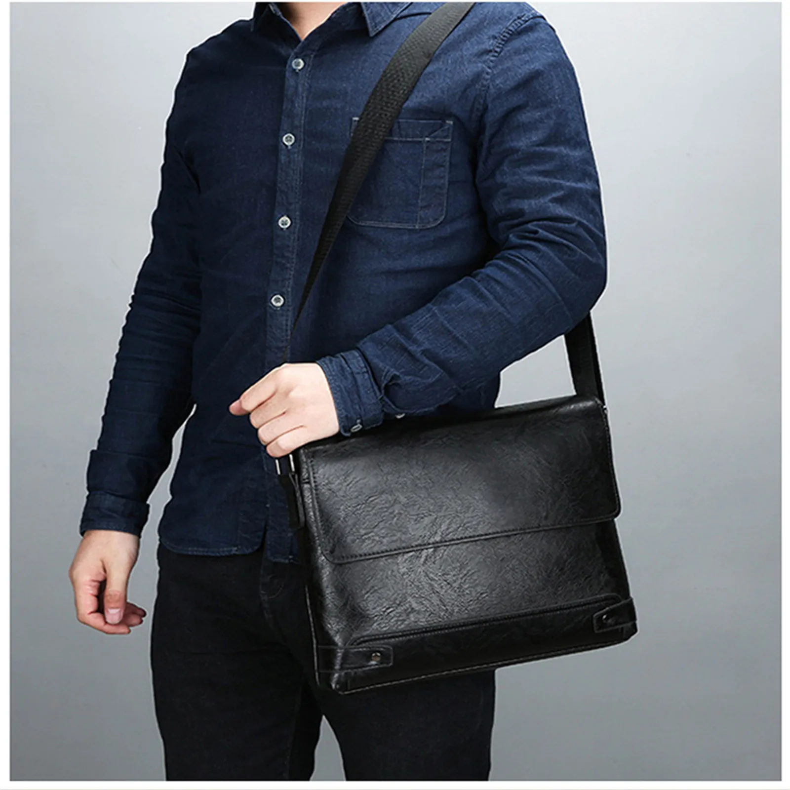 Briefcase For Men Leather Tote Commuting Laptop Shoulder Executive Business Work Messenger Crossbody Side