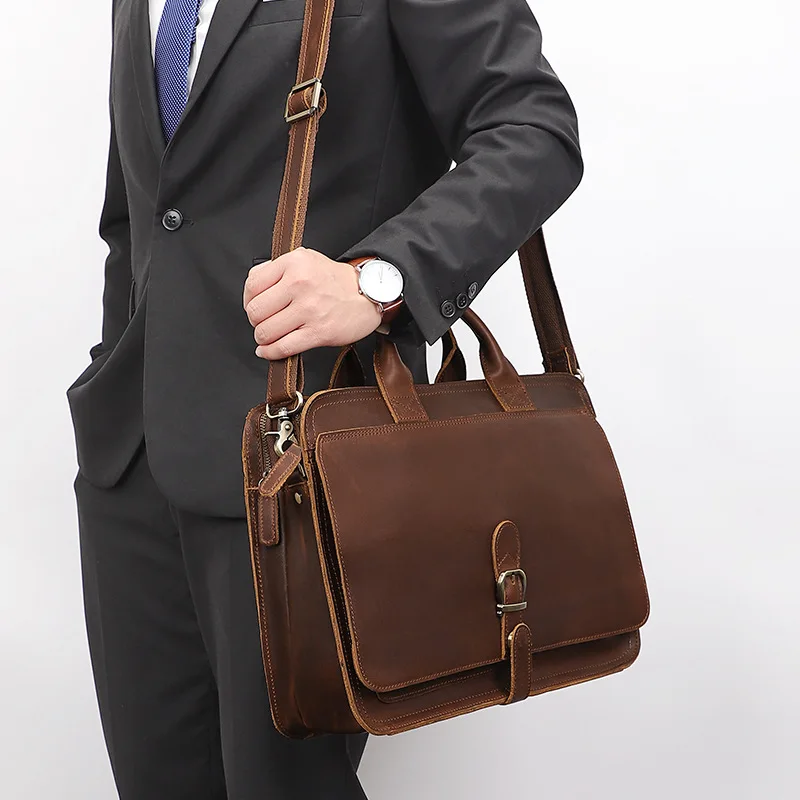 Retro Laptop Briefcase Bag Genuine Leather Handbags Casual Bag Daily Working Tote Bags Men Male Bag For Document