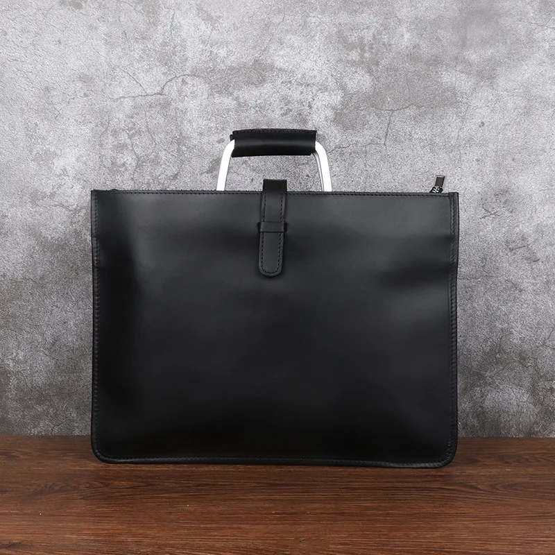 Briefcase Bag For Men Genuine Cowhide Leather Executive Laptop Handbag Shoulder Business Male Messenger Square Bag