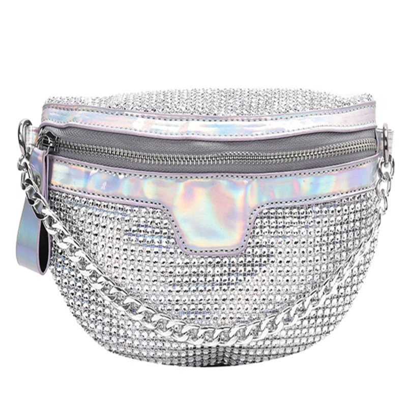 Women's Chest Pack Fashion Punk Bag Glitter Fanny Pack Travel Crossbody Chest Bag Phone Pouch Hip Belt Bag Rhinestone Waist Bag