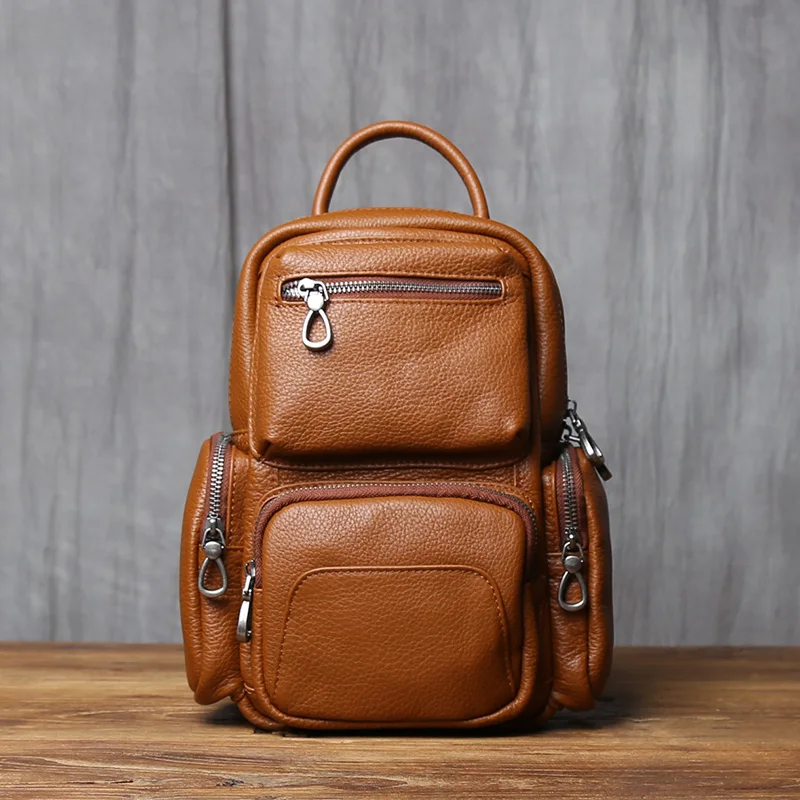 Men's Genuine Leather Chest Bag Casual Multifunctional Top Layer Cowhide Messenger Bag Ladies Backpack Large Capacity