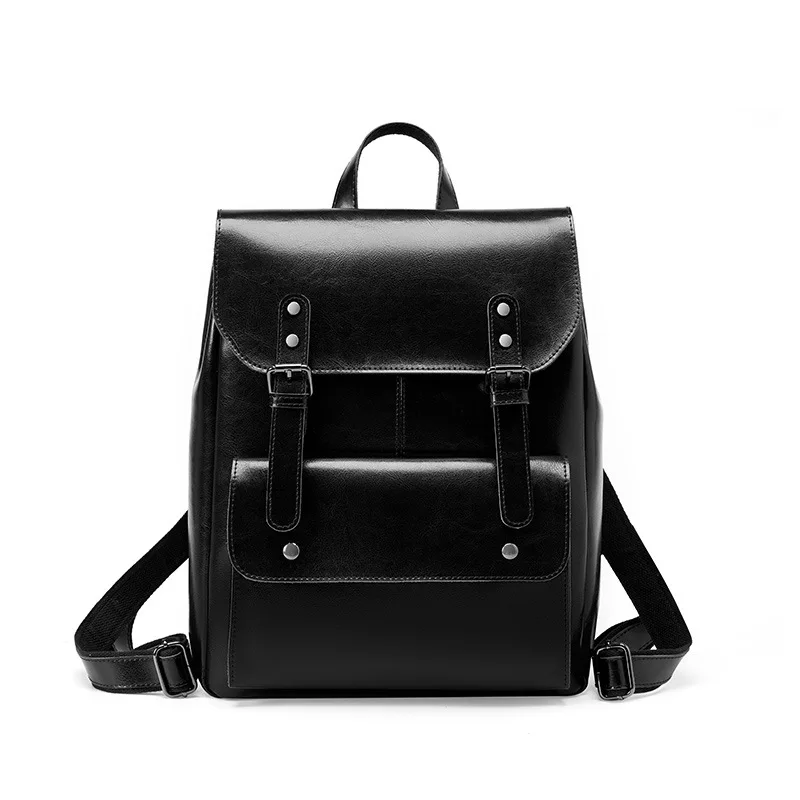 Women's Genuine Leather Backpack Retro College Style Backpack Girls' Fashionable Cowhide Schoolbag Student Computer Bag