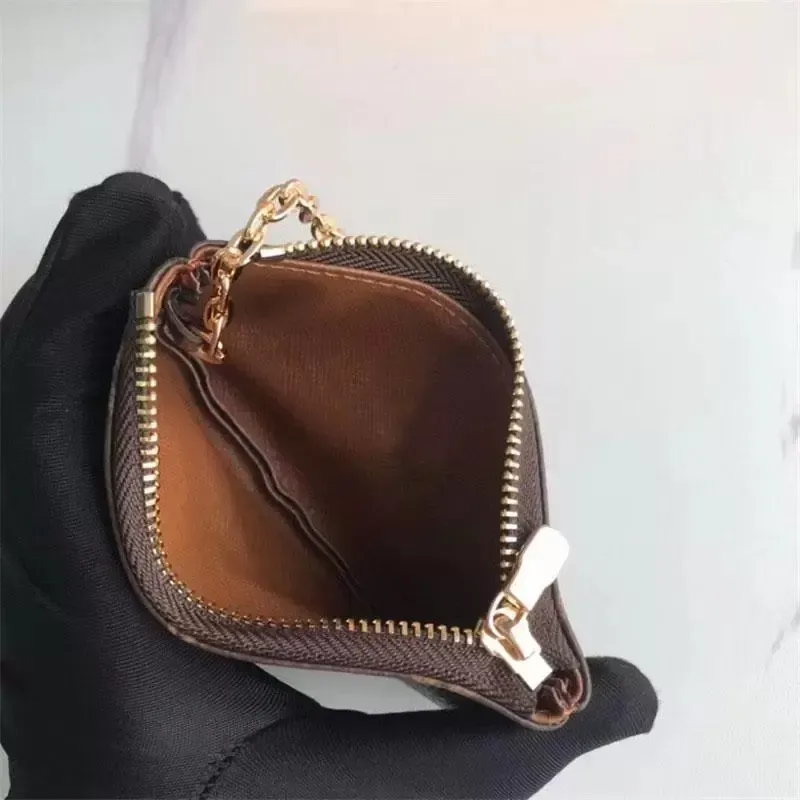 Women Card Holder Small Zippy Wallets Key Coin Purse Chain Genuine Leather Men Wallet Coin Purses Key Pouch Card Holder