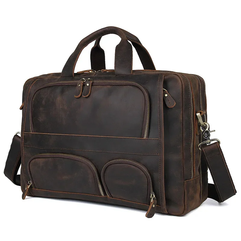 17.3 Inch Laptop Briefcase Genuien Leather Bag Bus...