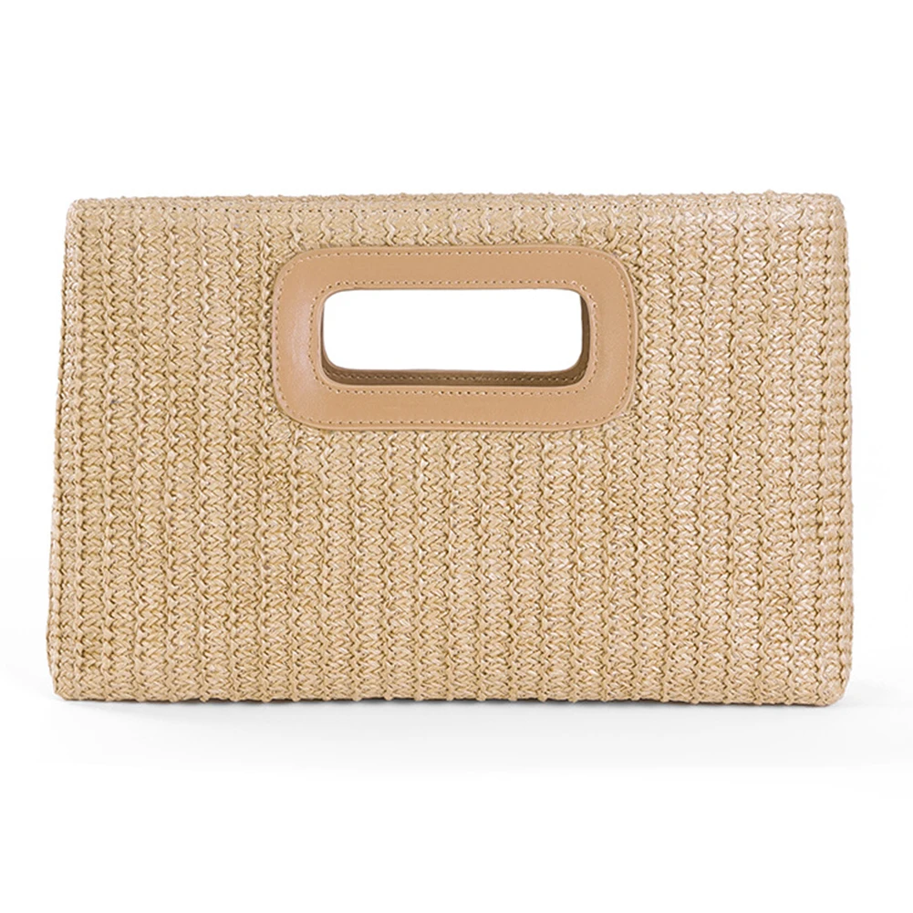 Women Clutch Handbag Straw Raffia Bag Top Handle Rattan Holiday Summer Beach Bag