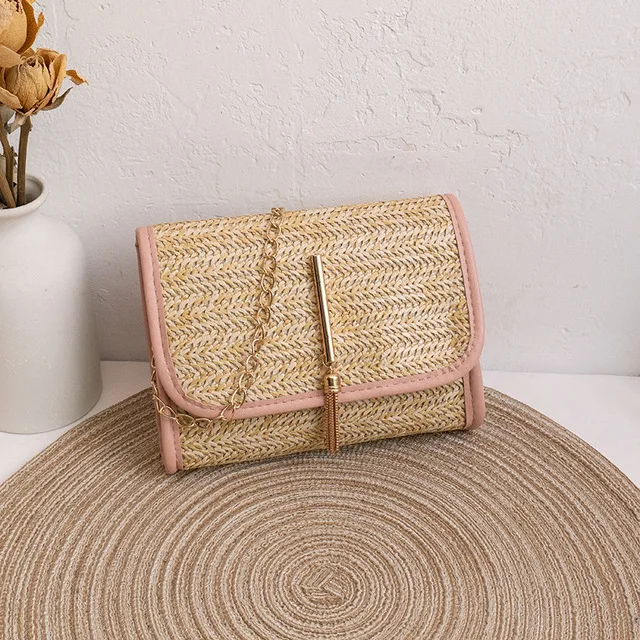 Girls Mobile Phone Bag Woven Bag Crossbody Straw Bag Small Square Bag Fashionable Small Bag