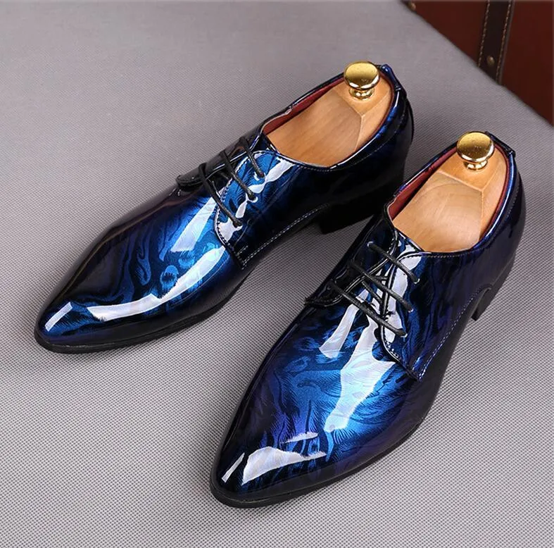 Casual Mens Shoes Glitter Royal Print Flat Formal Oxfords Wedding Evening Dress Sapato Social Masculino