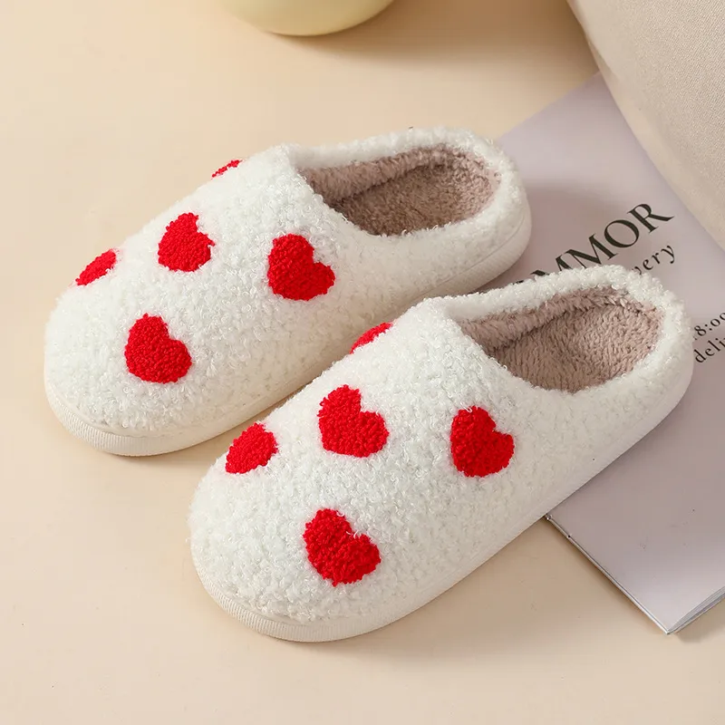 House Slippers For Women, Cute Big Small Heart, Fluffy Cozy Home Comfy Shoes For Ladies, Indoor Slippers For Winter