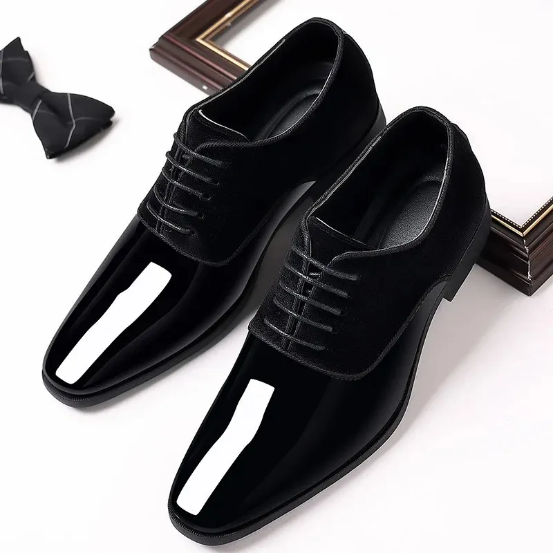 Classic Patent Leather Shoes for Men Casual Business Lace Up Formal Office Work Male Party Wedding Oxfords