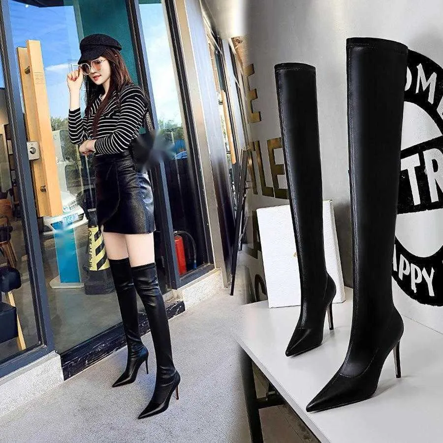 Fashion Simple Thin Heel High Heel Pointy Winter Sexy Nightclub Slim Legged Over Knee Boots