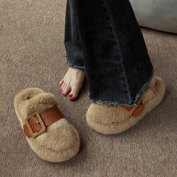 Thick Bottom Hairy Slippers for Women Wearing Half Slippers with Baotou Cotton Shoes for Women